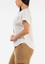 Short Sleeve Button Up Linen Blouse White