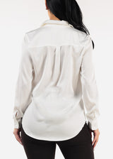 Long Sleeve Button Down Satin Blouse Ivory