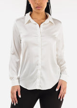Long Sleeve Button Down Satin Blouse Ivory