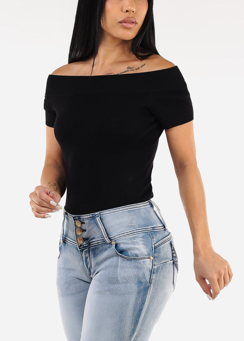 Off Shoulder Stretchy Top Black