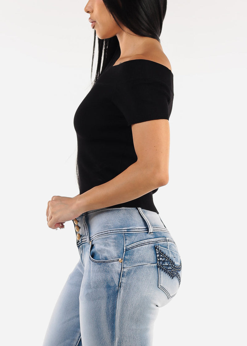 Off Shoulder Stretchy Top Black