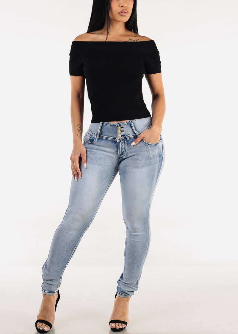 Off Shoulder Stretchy Top Black