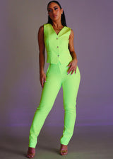 Super High Waist Straight Leg Dressy Pants Neon Lime