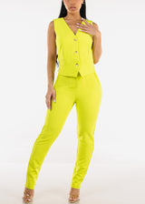 Super High Waist Straight Leg Dressy Pants Neon Lime