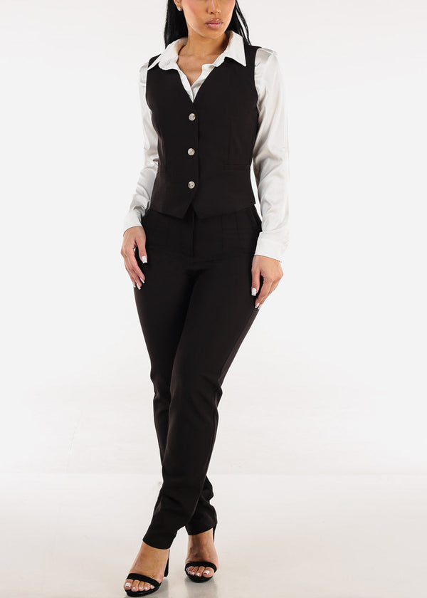 Black Sleeveless Vneck Button Up Dressy Vest