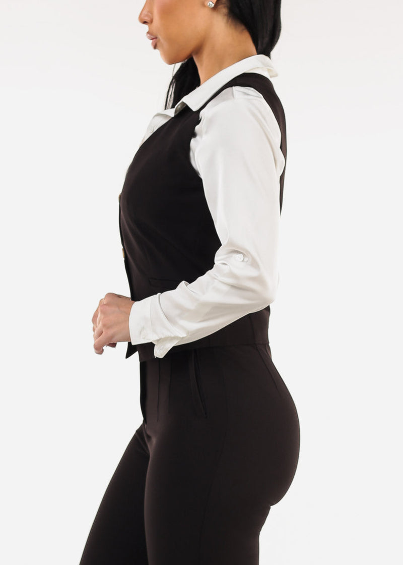 Black Sleeveless Vneck Button Up Dressy Vest