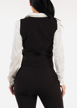 Black Sleeveless Vneck Button Up Dressy Vest