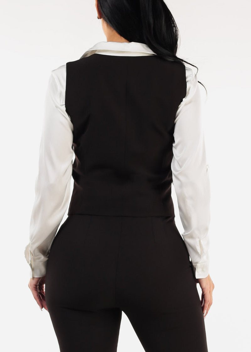 Black Sleeveless Vneck Button Up Dressy Vest