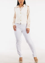 White Super High Waist Straight Leg Dressy Pants