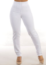 White Super High Waist Straight Leg Dressy Pants