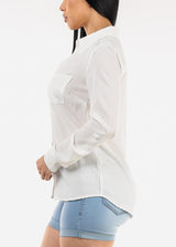 Long Sleeve Button Down Twill Collared Blouse Ivory