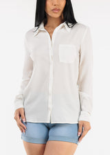 Long Sleeve Button Down Twill Collared Blouse Ivory