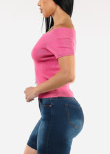 Off Shoulder Stretchy Top Hot Pink