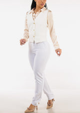 White Sleeveless Vneck Button Up Dressy Vest