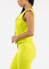 Sleeveless Vneck Button Up Dressy Vest Neon Lime