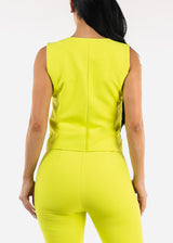 Sleeveless Vneck Button Up Dressy Vest Neon Lime