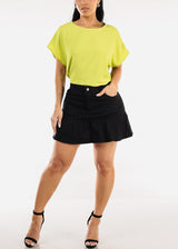 Short Dolman Sleeve Round Neckline Blouse Lime