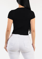 Black Short Sleeve Ribbed Top w Rhinestones