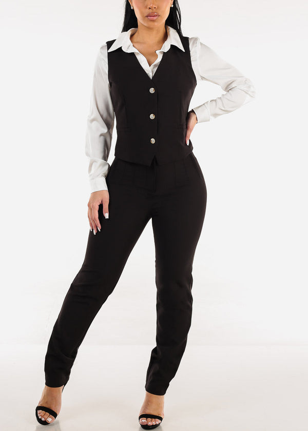 Black Super High Waist Straight Leg Dressy Pants