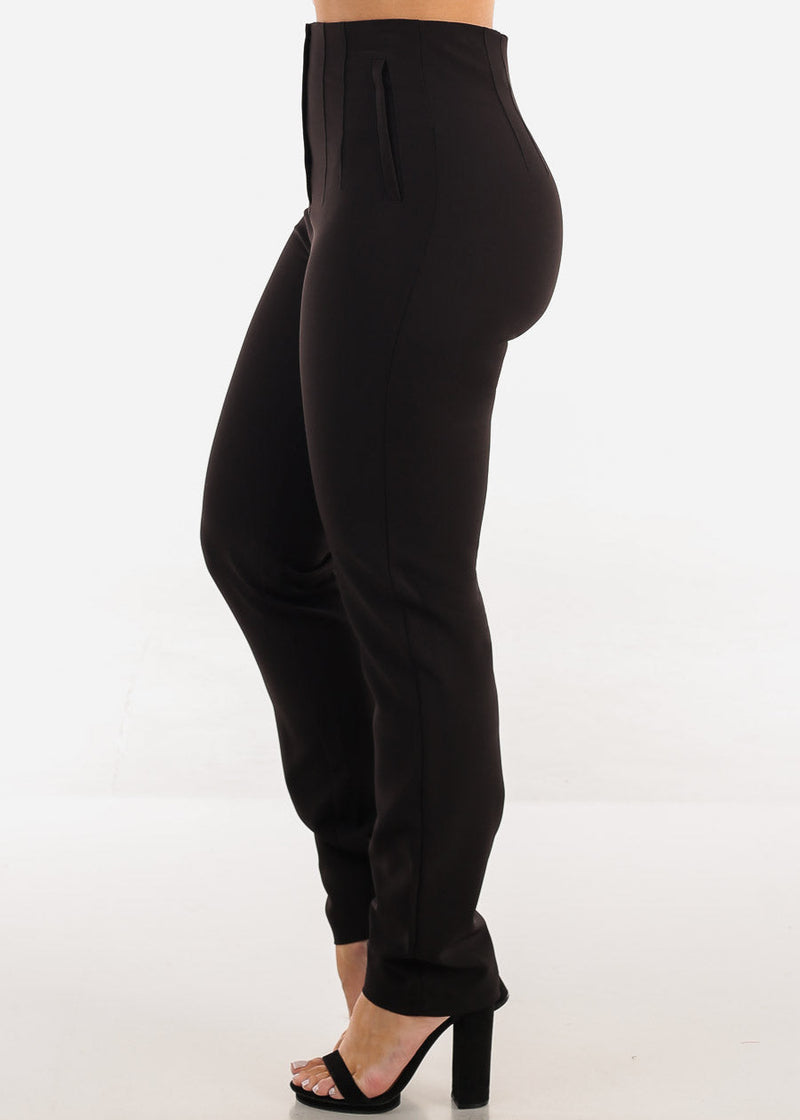 Black Super High Waist Straight Leg Dressy Pants