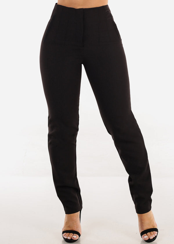 Black Super High Waist Straight Leg Dressy Pants