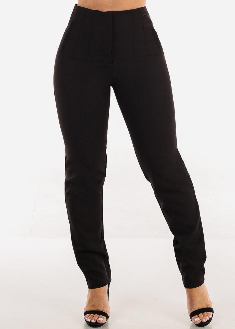 Black Super High Waist Straight Leg Dressy Pants