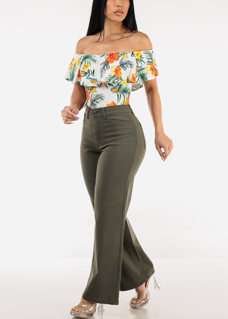 White Off Shoulder Floral Bodysuit