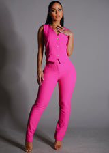 Super High Waist Straight Leg Dressy Pants Hot Pink