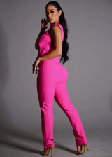Super High Waist Straight Leg Dressy Pants Hot Pink