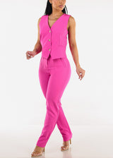 Super High Waist Straight Leg Dressy Pants Hot Pink