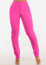 Super High Waist Straight Leg Dressy Pants Hot Pink
