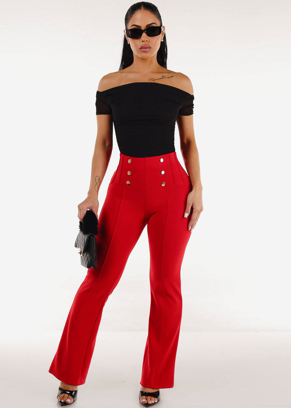 Butt Lift Stretchy Bootcut Dress Pants Red