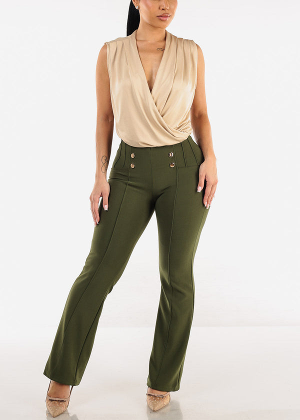 Butt Lift Stretchy Bootcut Dress Pants Olive