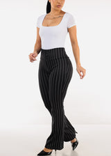 Butt Lift Stretchy High Waist Stripe Dressy Bootcut Pants Black