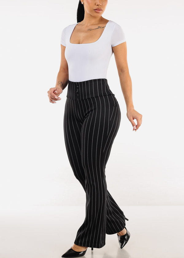 Butt Lift Stretchy High Waist Stripe Dressy Bootcut Pants Black