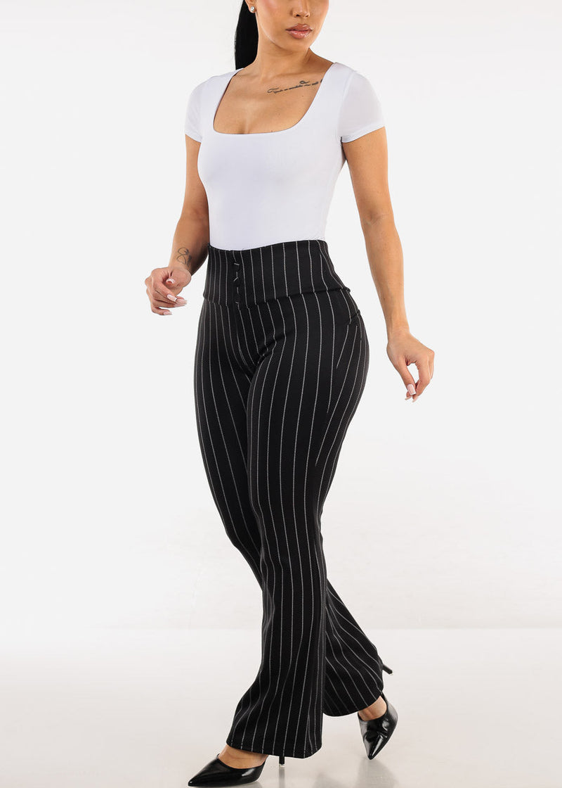 Butt Lift Stretchy High Waist Stripe Dressy Bootcut Pants Black
