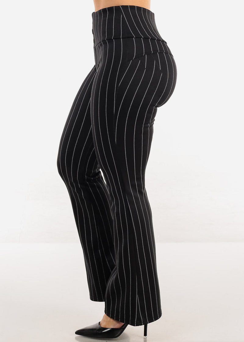 Butt Lift Stretchy High Waist Stripe Dressy Bootcut Pants Black