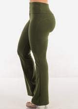 Butt Lift Stretchy High Waist Dressy Bootcut Pants Olive