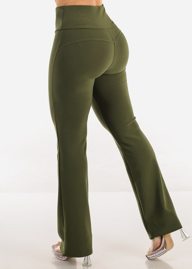 Butt Lift Stretchy High Waist Dressy Bootcut Pants Olive