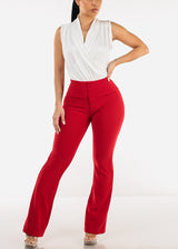 Butt Lift Stretchy High Waist Dressy Bootcut Pants Red