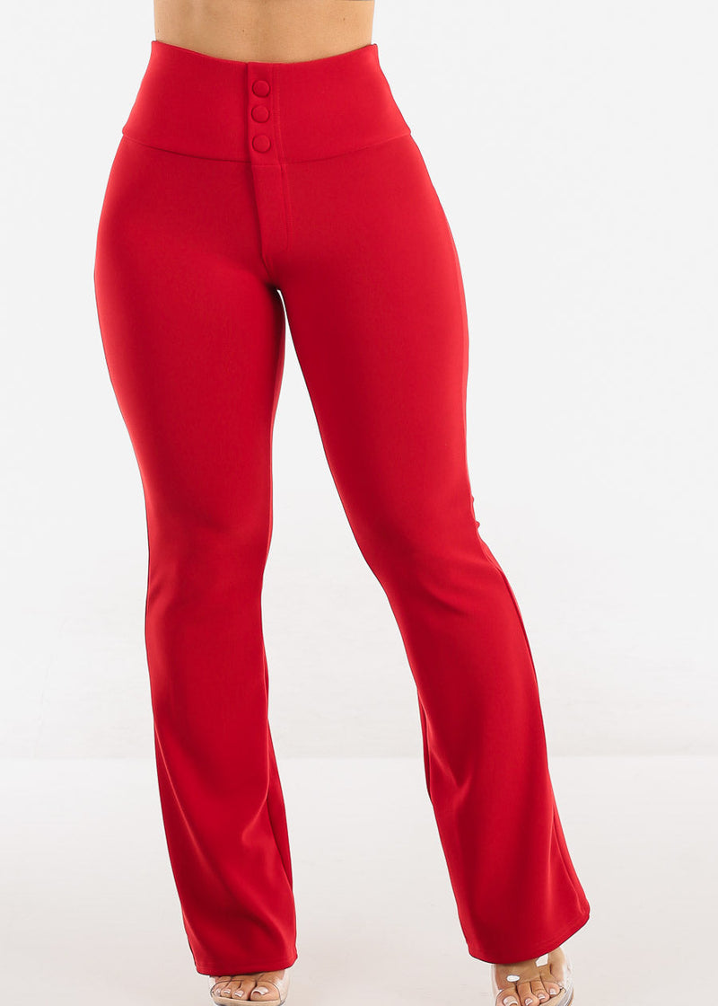 Butt Lift Stretchy High Waist Dressy Bootcut Pants Red
