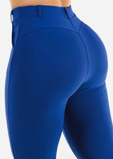 Butt Lift Stretchy High Waist Dressy Bootcut Pants Blue