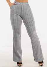 Butt Lift Stretchy High Rise Plaid Dressy Bootcut Pants Grey