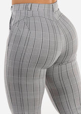 Butt Lift Stretchy High Rise Plaid Dressy Bootcut Pants Grey