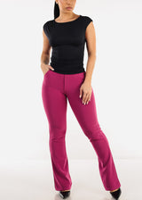 Butt Lift Stretchy High Waist Dressy Bootcut Pants Magenta