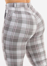 Butt Lift Stretchy High Waist Plaid Dressy Bootcut Pants Grey