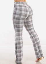 Butt Lift Stretchy High Waist Plaid Dressy Bootcut Pants Grey
