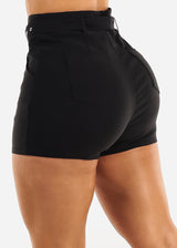 Black Super High Waist Stretchy Shorts w Belt