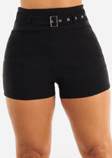 Black Super High Waist Stretchy Shorts w Belt