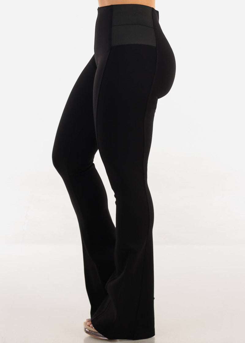 Spandex Waist Stretchy Dressy Flared Black Pants